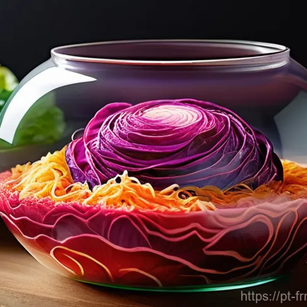 가정에서 쉽게 만드는 김치 레시피 - **"The Essence of Kimchi Fermentation"**
A vibrant, dynamic, and slightly surreal illustration d...