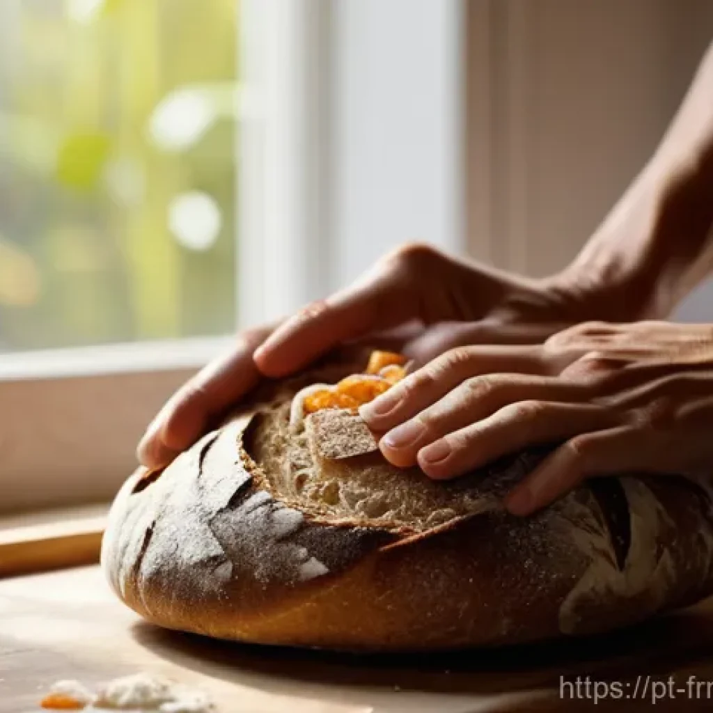 자연 발효와 인공 발효의 장단점 - **The Rustic Magic of Natural Fermentation**
A warm, inviting close-up shot of a pair of hands, ...