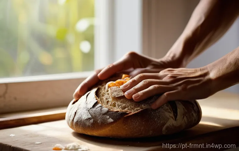 자연 발효와 인공 발효의 장단점 - **The Rustic Magic of Natural Fermentation**
A warm, inviting close-up shot of a pair of hands, ...