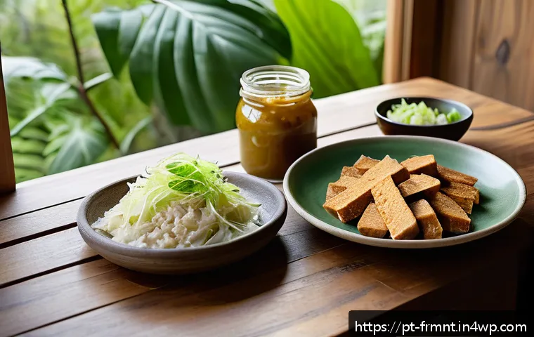 발효식품에 대한 오해와 진실 - A vibrant and inviting kitchen scene featuring a variety of popular fermented foods from Brazilian c...